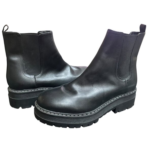 Marc Fisher Boots Black Leather Chunky Platform‎ Lug Soles Grunge Y2K Size 11 - Picture 1 of 8